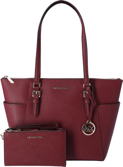 Michael Kors Charlotte Top Zip Leather Tote Dark Cherry Leather 